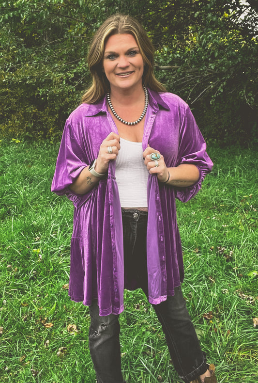 Violet Velvet Button Down