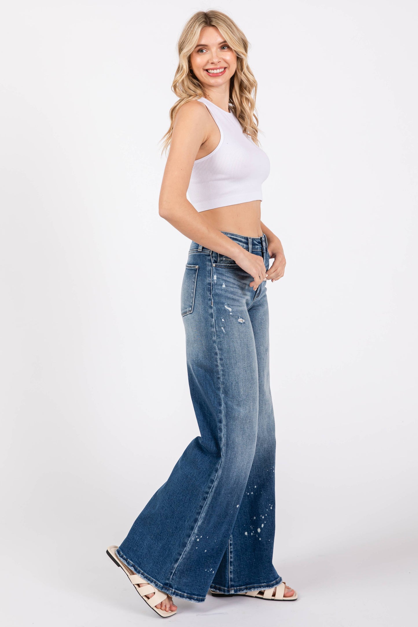 HIGH RISE STRETCH PALAZZO WIDE LEG JEANS