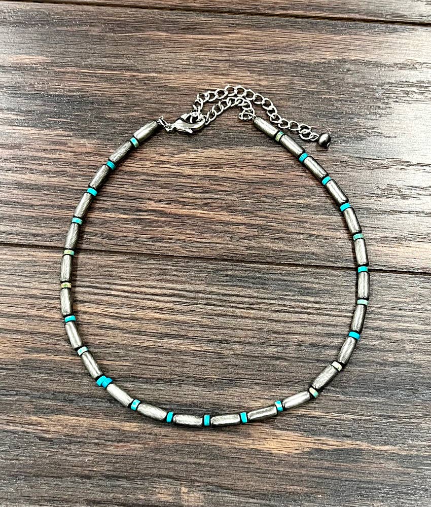 15" Handmade Cylindrical Navajo Gemstone Necklace