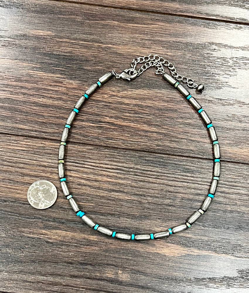 15" Handmade Cylindrical Navajo Gemstone Necklace