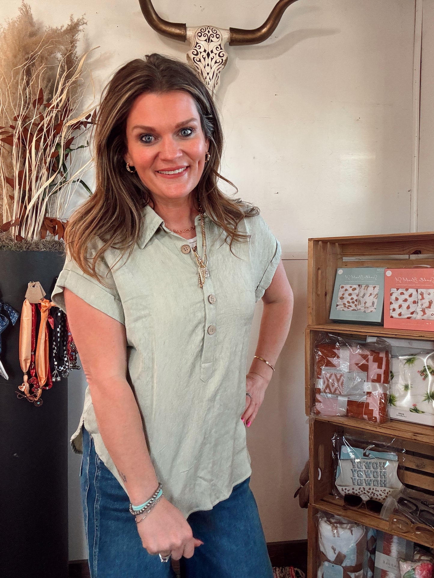 The Tessa Blouse- Light Olive