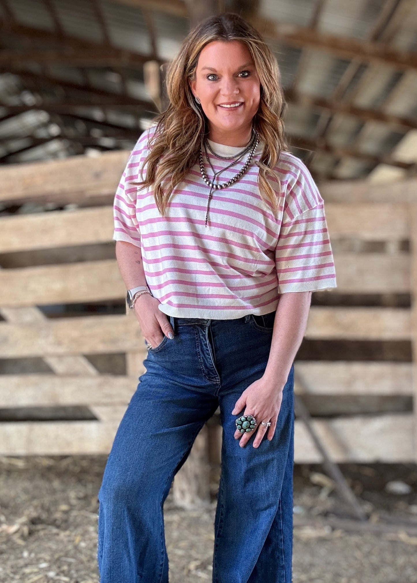 Striped Round Neck Striped Crop Top