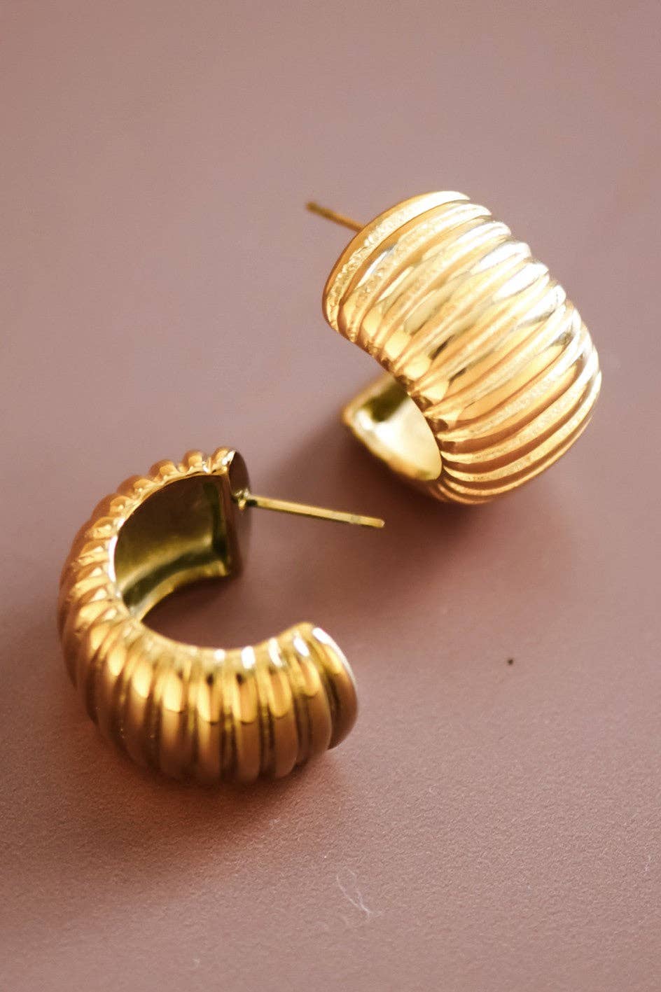 18K Gold Plated Waterproof Stainless Steel Hoop Earrings - 7505