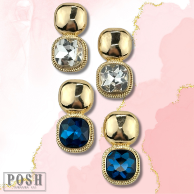 Square rhinestone double post earring